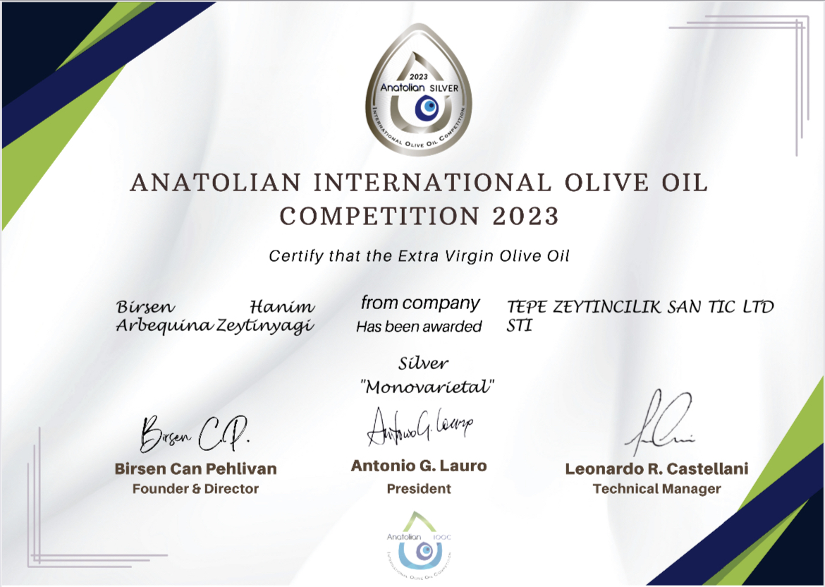 Anatolian International Olive Oil Competition 2023 Gümüş Madalyası